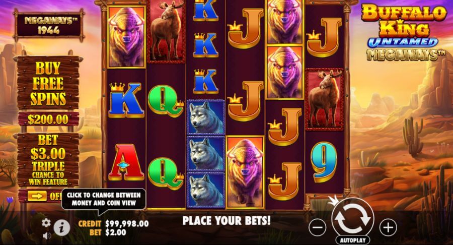 Pantalla de juego en Buffalo King Untamed Megaways