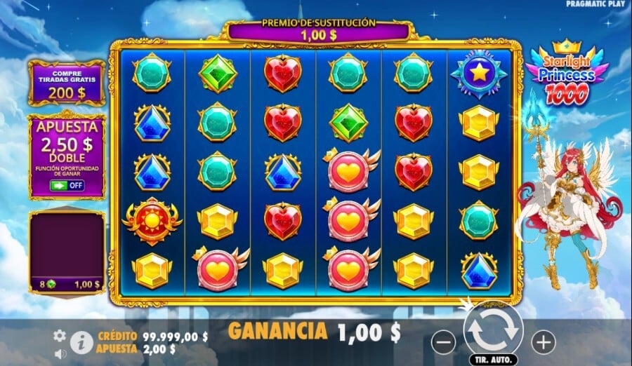 Pantalla de juego tragamonedas Starlight Princess 1000