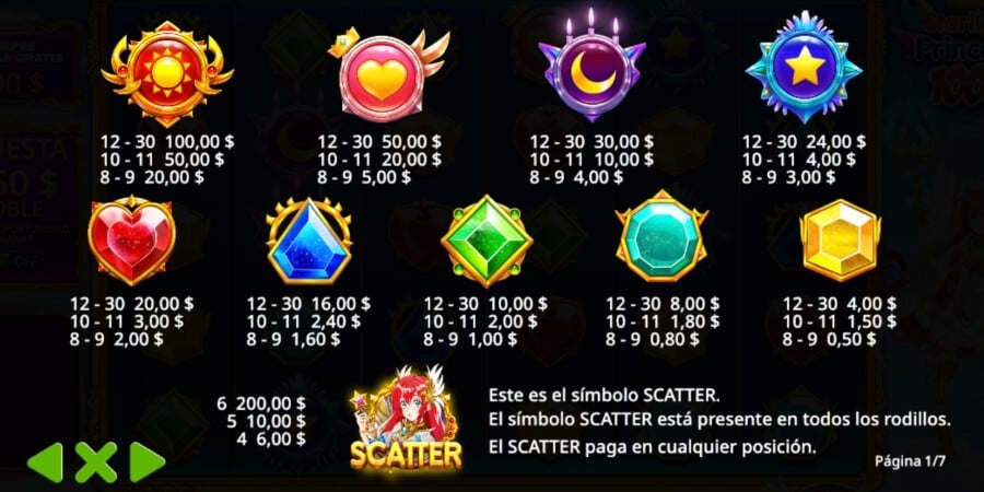 Símbolos de la slot Starlight Princess 1000