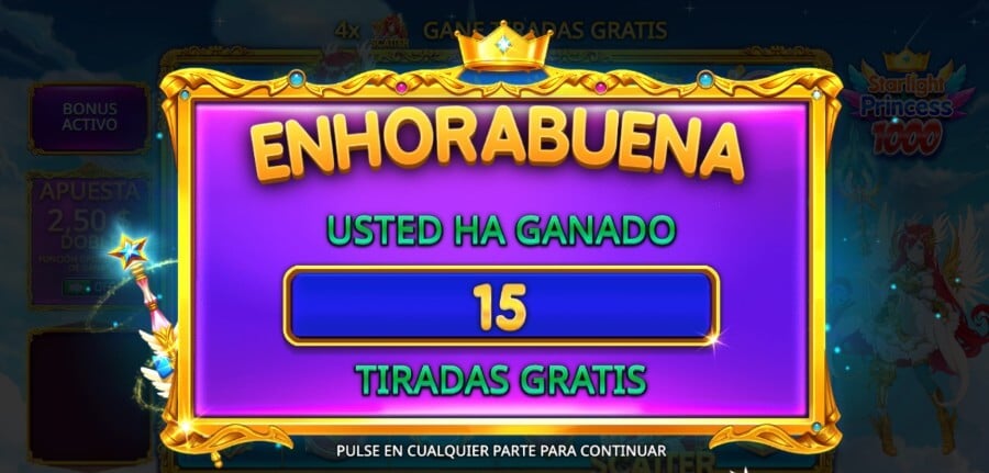 Giros gratis en Starlight Princess 1000